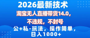 2026最新技术，淘宝无人直播带货14.0，不封号，不违规，公+私玩法，操作简单，日入1k【揭秘】-网赚资源网