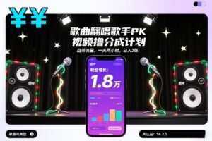 歌曲翻唱歌手PK视频撸分成计划，自带流量，一天两小时，日入2张-网赚资源网
