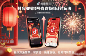 抖音和视频号，春节倒计时玩法，操作方法简单，可实现快速涨粉，后期可转带货-网赚资源网