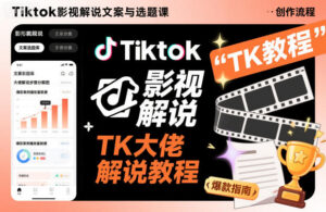 Tiktok影视解说文案与选题课，TK大佬影视解说教程，带你出海賺美刀（更新）-网赚资源网