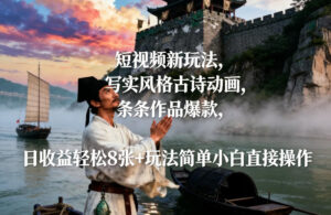 短视频新玩法，写实风格古诗动画，条条作品爆款，日收益轻松8张+玩法简单小白直接操作-网赚资源网