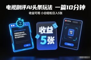 电视剧评AI头条玩法，一篇10分钟，收益可观，小白轻松日入5张+【独家】-网赚资源网
