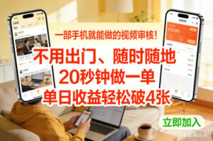 一部手机就能做的视频审核！不用出门，随时随地，20秒钟做一单，单日收益轻松破4张【揭秘】-网赚资源网