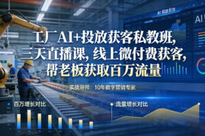 工厂AI+投放获客私教班，三天直播课，线上微付费获客，帮老板获取百万流量-网赚资源网