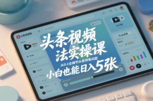 头条视频玩法实操课，从0-1全细节头条所有问题，小白也能日入5张-网赚资源网