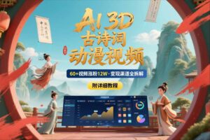 AI制作3D古诗词动漫视频，60多个视频涨粉12W，多个变现渠道拆解【附详细教程】-网赚资源网