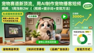 宠物赛道新顶流，用AI制作宠物播客短视频，1周涨粉2W（视频+提示词+变现方法）-网赚资源网