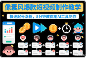 像素风爆款短视频制作教学，快速起号涨粉，5分钟教你用AI工具制作-网赚资源网