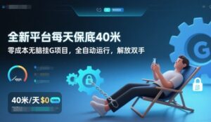 全新平台每天保底40米，零成本无脑挂G项目，全自动运行，解放双手【揭秘】-网赚资源网