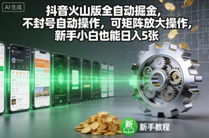 抖音火山版全自动掘金，不封号自动操作，可矩阵放大操作，新手小白也能日入5张【揭秘】-网赚资源网