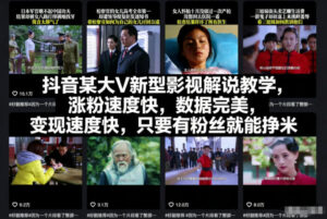 抖音某大V新型影视解说教学，涨粉速度快，数据完美，变现速度快，只要有粉丝就能挣米-网赚资源网