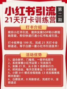 小红书引流21天打卡训练营第二期，助你快速打通小红书私域引流打粉-网赚资源网