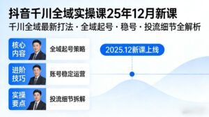 抖音千川全域全域实操课25年12月新课，千川全域最新打法，全域起号，稳号，投流细节全部都有-网赚资源网