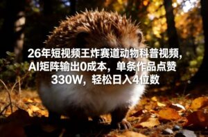 26年短视频王炸赛道动物科普视频，AI矩阵输出0成本，单条作品点赞330W，轻松日入4位数-网赚资源网