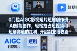 0门槛AIGC影视短片短剧创作班,AI赋能创作,轻松抢占短视频和短剧赛道的红利,开启副业增收路-网赚资源网