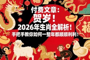 付费文章:贺岁!2026年生肖全解析!手把手教你如何一整年都顺顺利利!-网赚资源网