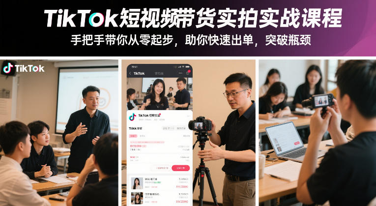 TikTok短视频带货实拍实战课程，手把手带你从零起步，助你快速出单，突破瓶颈
