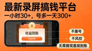 最新录屏搞钱平台，多号矩阵操作日入3张+，不风控，告别封号焦虑，收益直接到账【揭秘】-网赚资源网