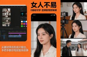 0基础可学！《女人不易》竖屏剧情剪辑课，从素材筛选到成片输出，手把手教你驾驭复杂故事-网赚资源网