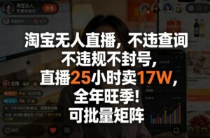淘宝无人直播，不违规不封号，直播25小时卖17W，全年旺季！可批量矩阵【揭秘】-网赚资源网