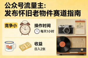 公众号流量主之发布怀旧老物件赛道，竞争小，每天操作1小时，日入2张-网赚资源网