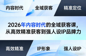 2026年内容时代的全域获客课，从高效精准获客到强人设IP品牌力-网赚资源网