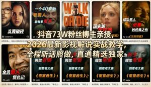 抖音73W粉丝博主亲授，2026最新影视解说实战教学，全程听话照做，直通精选独家-网赚资源网