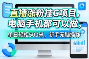 直播涨粉挂G项目，电脑手机都可以做，单日轻松500米，新手无脑操作【揭秘】-网赚资源网