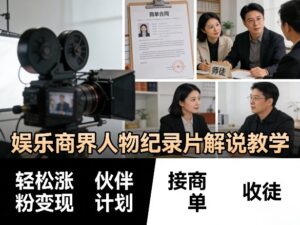 娱乐商界人物纪录片解说教学，轻松涨粉变现，伙伴计划，接商单，收徒等-网赚资源网