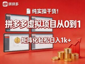 纯实操干货!拼多多虚拟项目从0到1,矩阵化轻松日入1k+【揭秘】-网赚资源网