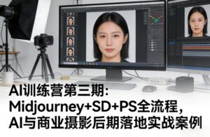 AI训练营第三期:Midjourney+SD+PS全流程,AI与商业摄影后期落地实战案例-网赚资源网