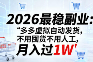 2026最稳副业：多多虚拟自动发货，不用囤货不用人工，月入过1W【揭秘】-网赚资源网