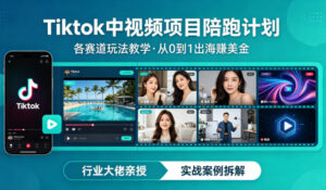 某大佬的Tiktok中视频项目陪跑，涵盖TK各个赛道玩法教学，从0到1出海賺美金-网赚资源网