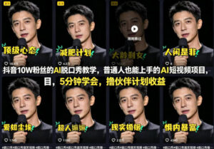 抖音10W粉丝的AI脱口秀教学，普通人也能上手的AI短视频项目，5分钟学会，撸伙伴计划收益-网赚资源网