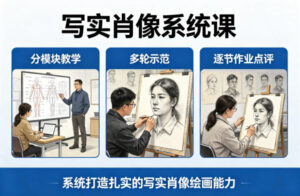 写实肖像系统课，全程分模块教学+多轮示范+逐节作业点评，系统打造扎实的写实肖像绘画能力-网赚资源网