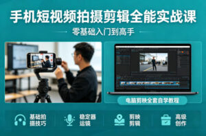 手机短视频拍摄剪辑全能实战课:零基础入门到高手,稳定器运镜+电脑剪映全套自学教程-网赚资源网