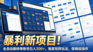 暴利新项目!全自动搬砖单账号日入200+,独家矩阵玩法,保姆级操作【揭秘】-网赚资源网