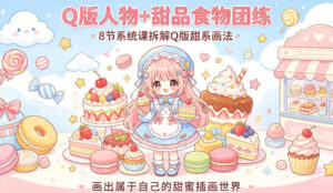 Q版人物+甜品食物团练，8节系统课拆解Q版甜系画法，画出属于自己的甜蜜插画世界-网赚资源网
