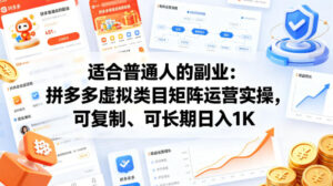 适合普通人的副业：拼多多虚拟类目矩阵运营实操，可复制、可长期日入1K【揭秘】-网赚资源网