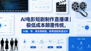 AI电影短剧制作直播课｜极低成本颠覆传统，AI编、导、演全程赋能，极简流程快速出片-网赚资源网