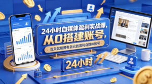 24小时自媒体盈利实战课，从0搭建账号，当天就能拥有自己的盈利自媒体账号-网赚资源网