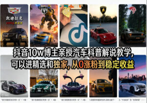 抖音10w博主亲授汽车科普解说教学,可以进精选和独家,从0涨粉到稳定收益(详细视频课程+1T素材)-网赚资源网