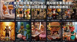 炸了！单条视频爆赞29.9W！用AI做水果狗血剧，5分钟教你复刻同款爆款（附保姆级教程）-网赚资源网