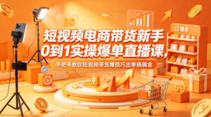 短视频电商带货新手0到1实操爆单直播课，手把手教你短视频带货爆技巧出单搞佣金-网赚资源网