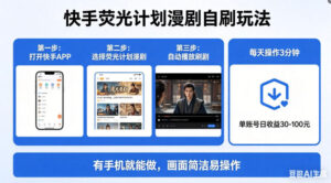 快手荧光计划漫剧自刷玩法，每天几十上百不是问题，有手机就能做【揭秘】-网赚资源网