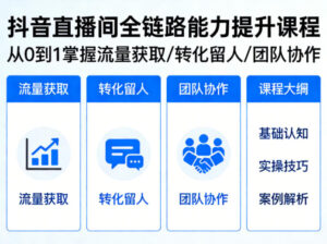 抖音直播间浓缩版视频课程,从0到1掌握直播间流量获取、转化留人、团队协作的全链路能力-网赚资源网