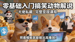 零基础入门搞笑动物解说，大佬私藏完整变现课程，照着模板就能做出高播放-网赚资源网