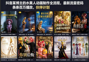 抖音某博主的水果人动画制作全流程，最新流量密码，条条百万播放，伙伴计划|分成计划|商单|收徒等-网赚资源网