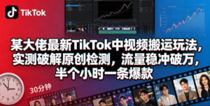 某大佬最新TikTok中视频搬运玩法,实测破解原创检测,流量稳冲破万,半个小时一条爆款-网赚资源网