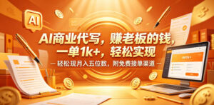 AI商业代写，賺老板的钱，一单1k+，轻松实现月入五位数，附免费接单渠道【揭秘】-网赚资源网